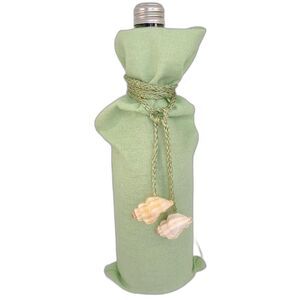 Talbots Wine Bottle Bag with Beach Seashells Wrap Ties Green Linen